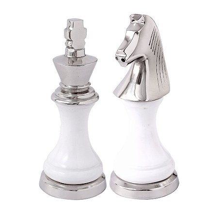 CONJDE PECA DECORATIVA CAVALHEIRO E DAMA DE RESINA BRANCA E