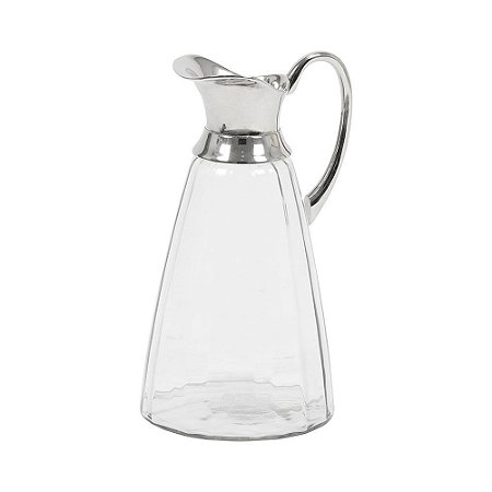 JARRA DE VIDRO TRANSPARENTE COM ALCA DE METAL PRATA