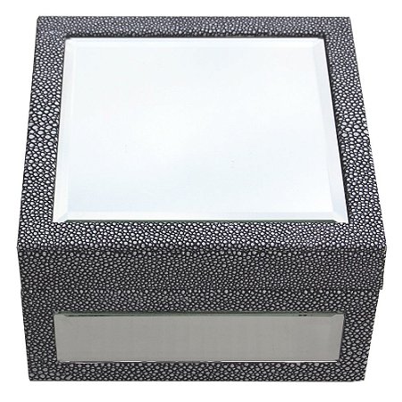 PORTA JÓIAS DE MADEIRA E ESPELHO 15CM X 15CM X 8,6CM