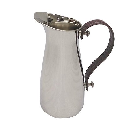JARRA DE METAL PRATA COM ALCA ESTILO COURO MARROM