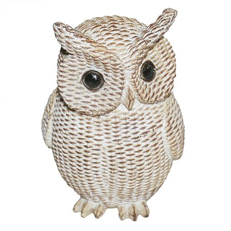 CORUJA DE RESINA BRANCO E BRONZE 10CM X 9,5CM X 14CM
