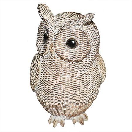 CORUJA DE RESINA BRANCO E BRONZE 11,5CM X 11,5CM X 19,5CM