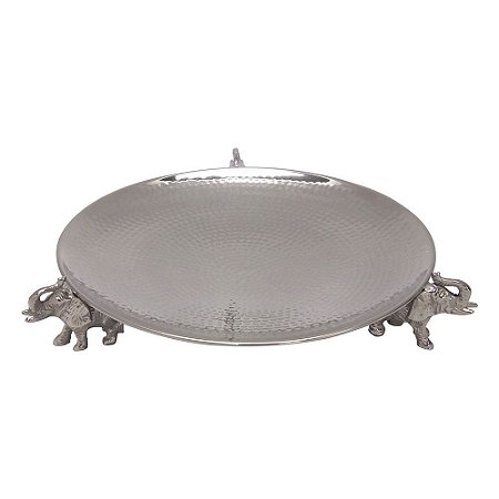 CENTRO DE MESA DE METAL PRATA COM BASE DE ELEFANTE 3D
