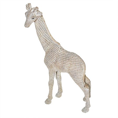 GIRAFA DE RESINA BRANCA E BRONZE 20,5CM X 12CM X 39CM
