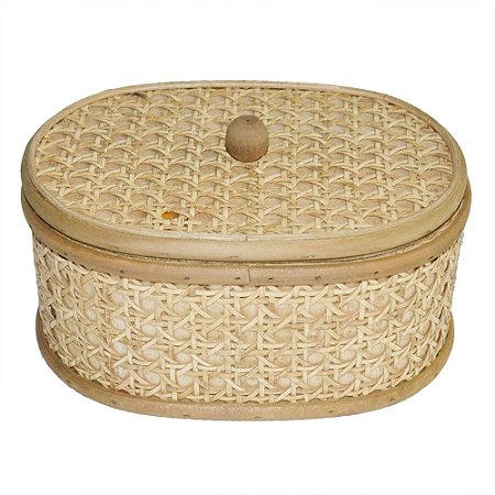 CAIXA DE RATTAN E MADEIRA 20CM X 15CM X 10,5CM