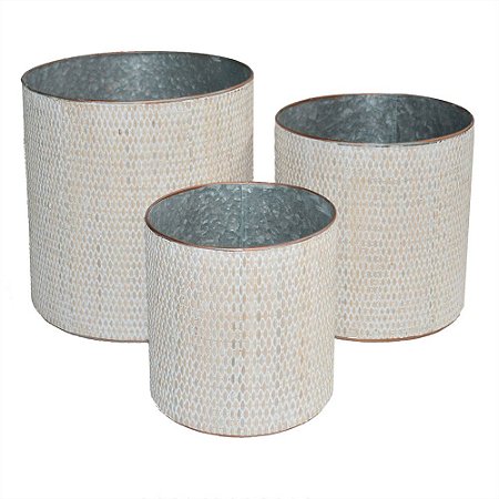 CONJ. DE CESTOS DE METAL BEGE E BRONZE - 3PCS P:19,5CM X 19,