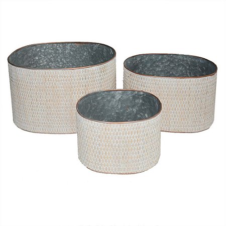 CONJ. DE CESTOS DE METAL BEGE E BRONZE - 3PCS P:19CM X 15CM