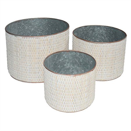 CONJ. DE CESTOS DE METAL BEGE E BRONZE - 3PCS P:17,5CM X 17,