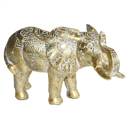 ELEFANTE DE RESINA DOURADO 21CM X 11CM X 13CM