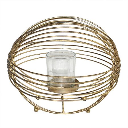 LANTERNA DE VIDRO E METAL DOURADO  22,5CM X 22CM X 20CM