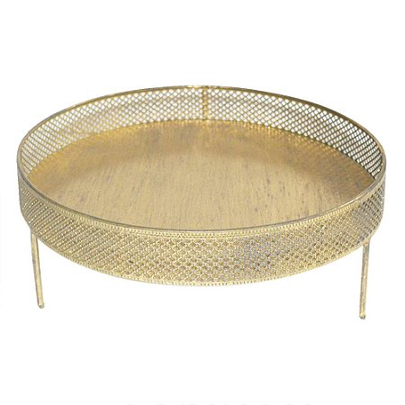 BANDEJA DE METAL DOURADO 35CM X 35CM X 13CM