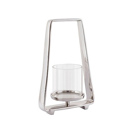 LANTERNA DE METAL PRATA E VIDRO TRANSPARENTE