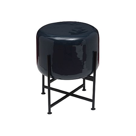 BANQUETA AZUL MARINHO COM BASE DE METAL PRETA