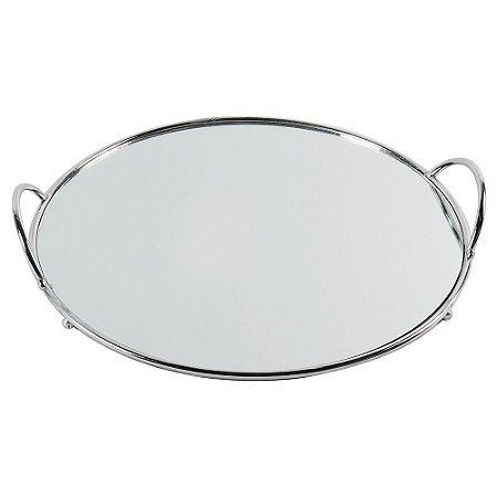 BANDEJA DE ESPELHO COM DETALHES DE METAL PRATA D30 X 4CM
