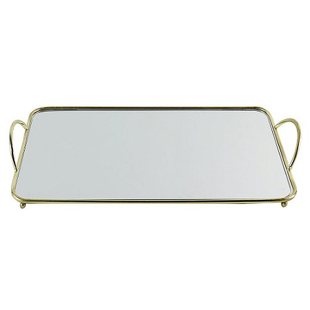 BANDEJA DE ESPELHO COM DETALHES DE METAL DOURADO 39,5CM X 22