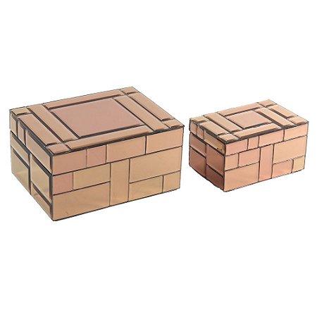 CONJ. DE PORTA JÓIAS DE ESPELHO BRONZE - 2 PCS G: 20,5CM X 1