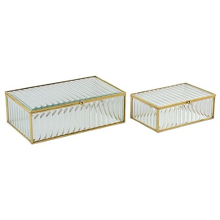 CONJ. DE PORTA JÓIAS DE VIDRO E METAL DOURADO - 2PCS G: 20CM