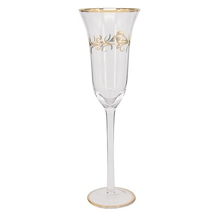 CONJ. DE TACAS PARA CHAMPAGNE DE VIDRO COM DETALHES EM DOURA