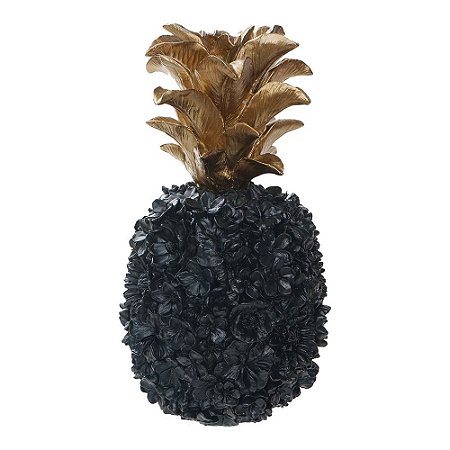 ABACAXI DECORATIVO DE RESINA PRETO E DOURADO
