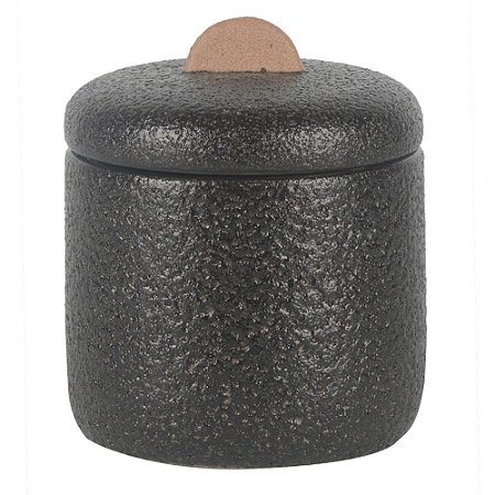 POTE DE CERAMICA PRETO COM O PUXADOR TERRACOTA