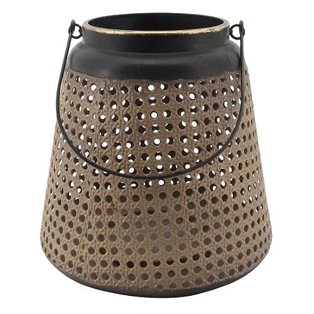 LANTERNA DE CORTICA E METAL 25CM X 25CM X 25CM