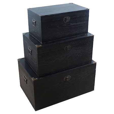 CJ DE BAUS DE MADEIRA PRETO  3PCS