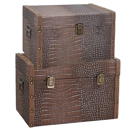 CJ DE BAUS DE MADEIRA E TECIDO MARROM  2PCS