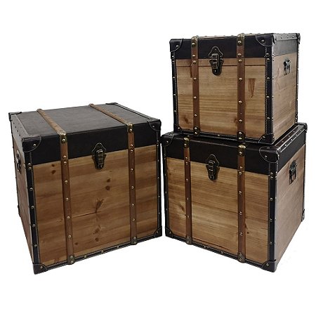 CONJ. DE BAÚS DE MADEIRA MARROM- 3PCS