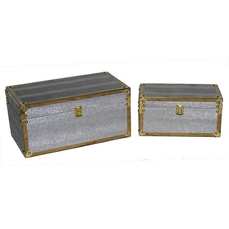 CJ DE MALETAS CINZA COM DETALHE DOURADO  2PCS