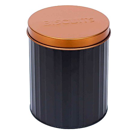 POTE PORTA BISCOITOS DE FERRO PRETO E TAMPA BRONZE