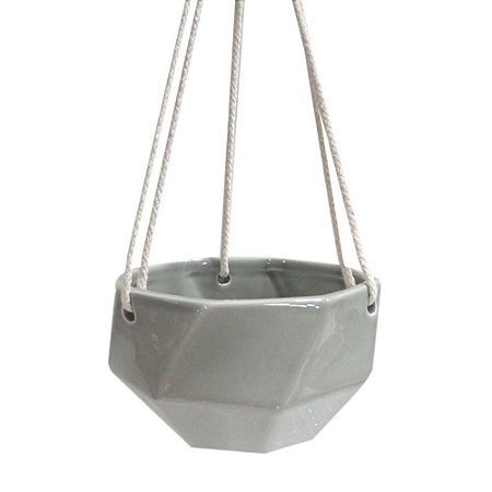 CACHEPOT DE CERAMICA PARA PAREDE CINZA COM ALCA DE CORDA 14C