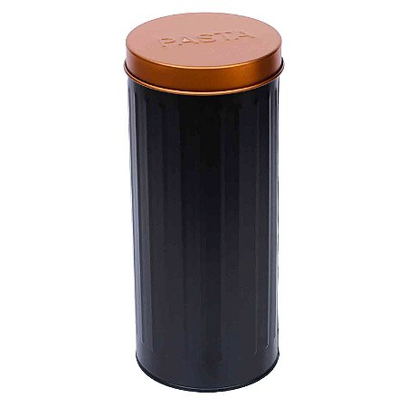 POTE PORTA MACARRAO DE FERRO PRETO COM TAMPA BRONZE