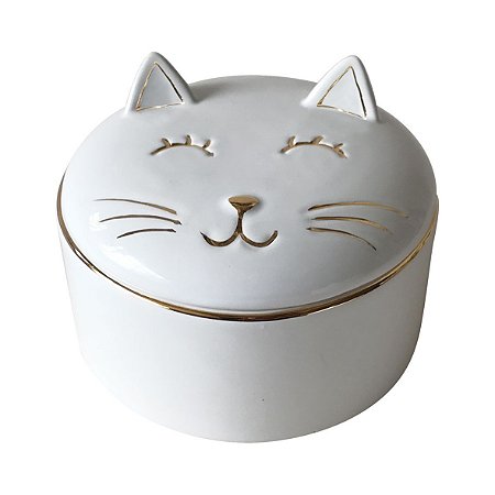 POTE DE CERAMICA GATO BRANCO E DOURADO