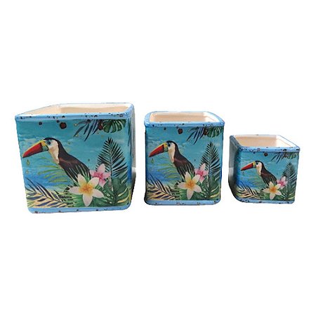 CJ DE CACHEPOTS DE CERAMICA TUCANO 3 PCS  13,3CM X 13,3CM X