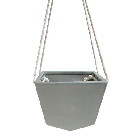 CACHEPOT DE CERAMICA PARA PAREDE CINZA COM ALCA DE CORDA 13,