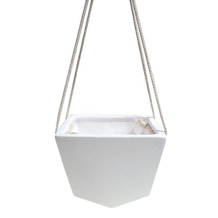 CACHEPOT DE CERAMICA PARA PAREDE BRANCO COM ALCA DE CORDA 13