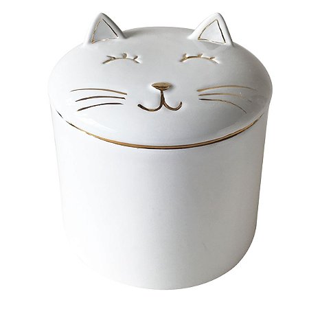 POTE DE CERAMICA GATO BRANCO E DOURADO