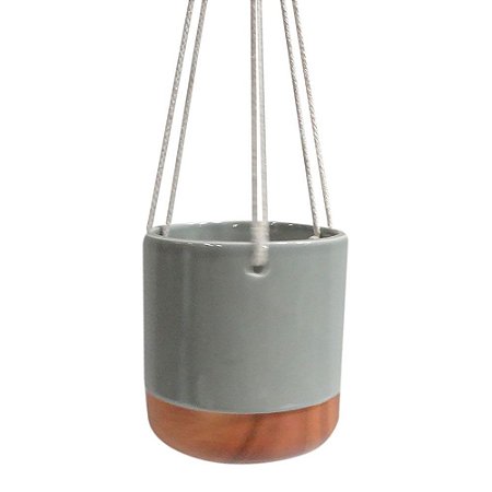 CACHEPOT DE CERAMICA PARA PAREDE CINZA E TERRA COTA COM ALCA