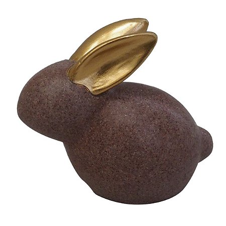 COELHO DECORATIVO DE RESINA MARROM E DOURADO