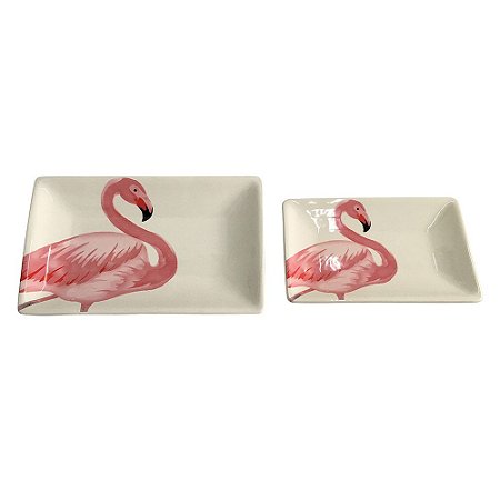 CJ. DE PRATOS DE CERAMICA - FLAMINGO - 2 PCS