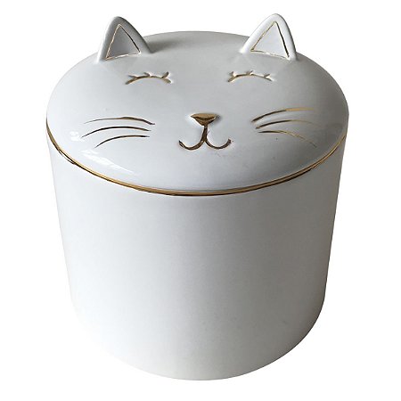 POTE DE CERAMICA GATO BRANCO E DOURADO
