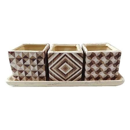 CJ DE CACHEPOTS DE CERAMICA  3 PCS 26CM X 9,5CM X 8,8CM