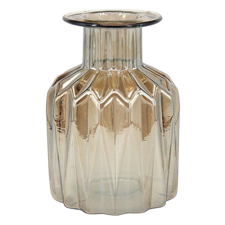 VASO DE VIDRO METALIZADO AMBAR 10CM X 10CM X 14CM