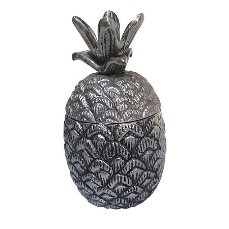 POTE DECORATIVO - ABACAXI EM ALUMINIO PRATEADO 10CM X 16CM
