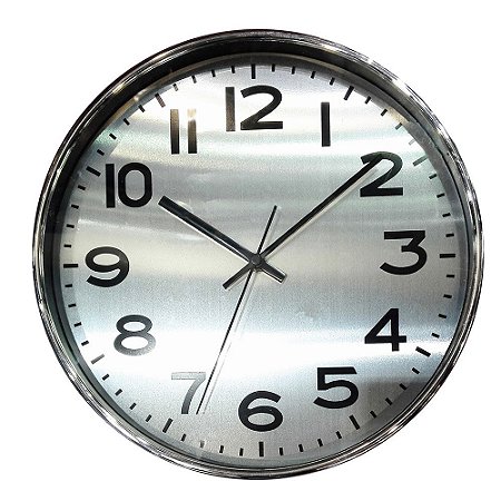 RELOGIO DE PAREDE DE PLASTICO CROMADO 25CM X 4CM