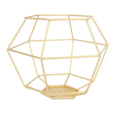 LANTERNA GEOMETRICA DE METAL DOURADA 16,5CM X 16,5CM X 12,5C