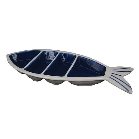 PETISQUEIRA DE CERAMICA COM FORMATO DE PEIXE COM 3 DIVISO´RI