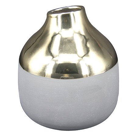 VASO DE CERAMICA CINZA E DOURADO 11CM X 11CM X 12CM