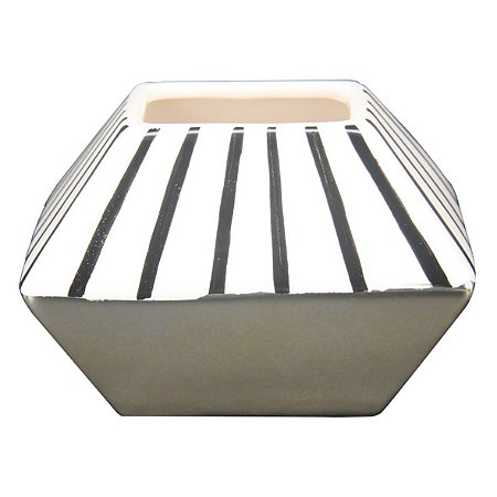 VASO DE CERAMICA COM LISTRAS LISTRADO BRANCO, PRETO E DOURAD