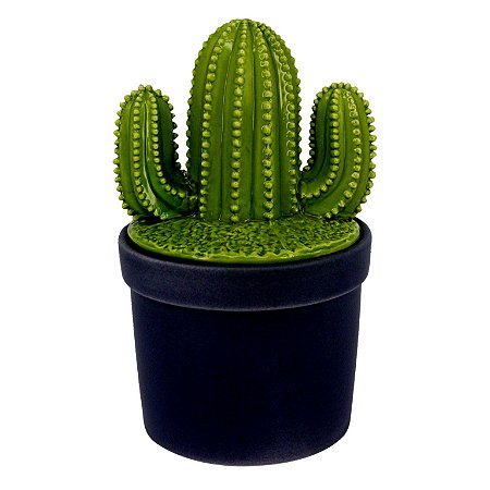 POTE DE CERAMICA COM TAMPA - CACTOS - VERDE E CINZA ESCURO
